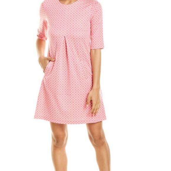 Tyler Boe Cindy Dress Retro 70s Pink White Flamingo Circle Geometric Mini sz S - Picture 1 of 9